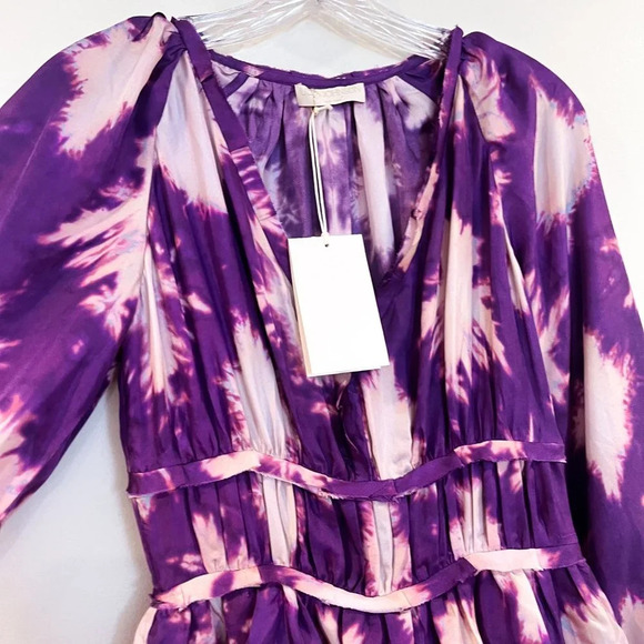 Ulla Johnson Emery 100% Silk Purple Tie Dye Mini Dress in Cassis Blur 00 NWT - Picture 7 of 15